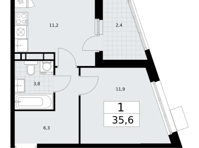 Apartamento 1 habitación 36 m² Vnukovo, Rusia