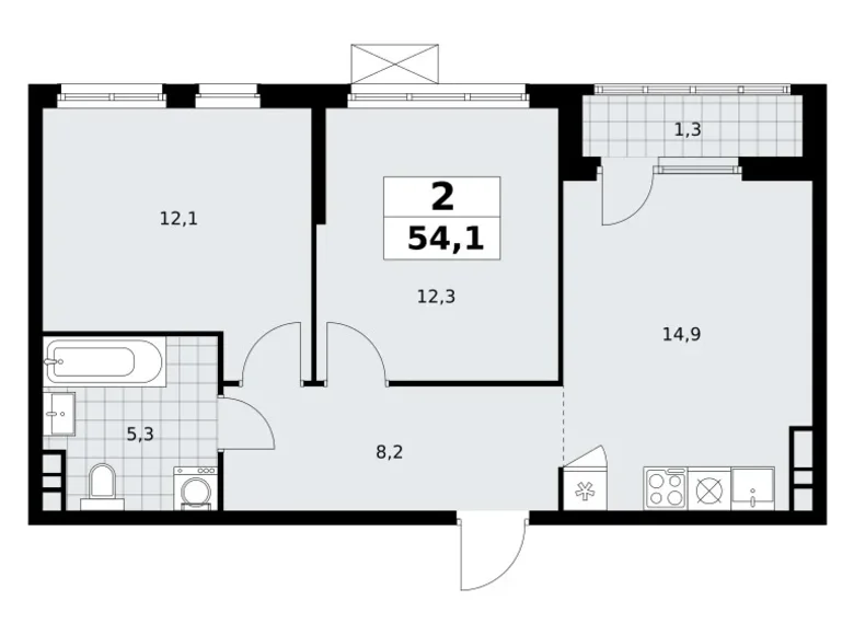 Квартира 2 комнаты 54 м² Юго-Западный административный округ, Россия