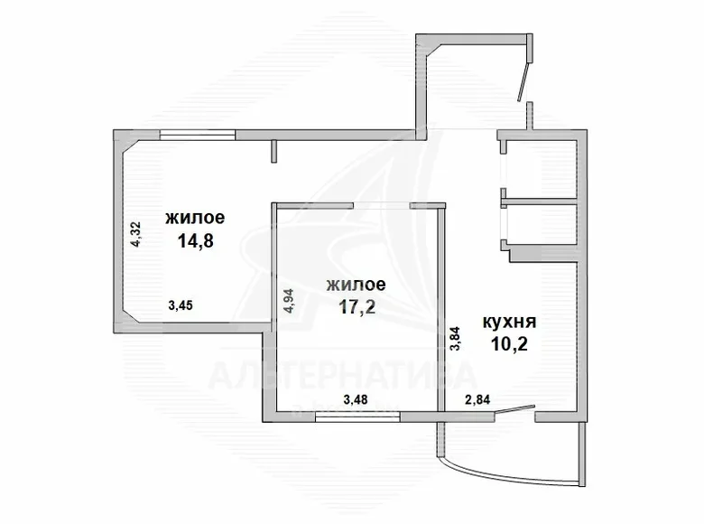 Appartement 2 chambres 61 m² Brest, Biélorussie
