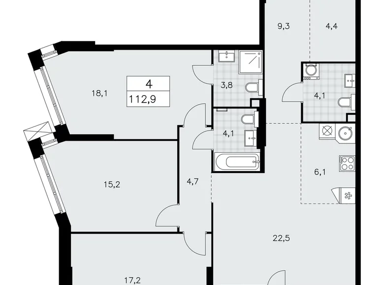 Apartamento 4 habitaciones 113 m² poselenie Sosenskoe, Rusia