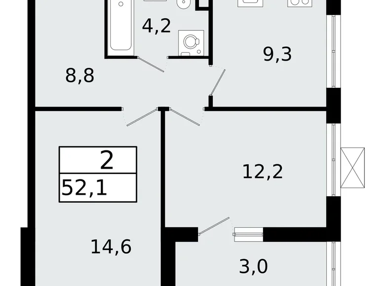 Квартира 2 комнаты 52 м² Всеволожск, Россия