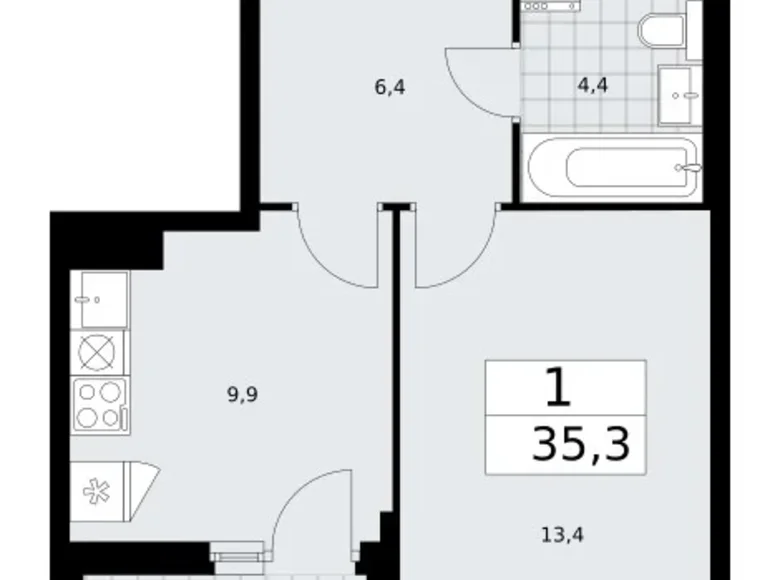 Apartamento 1 habitación 35 m² Troitsk, Rusia