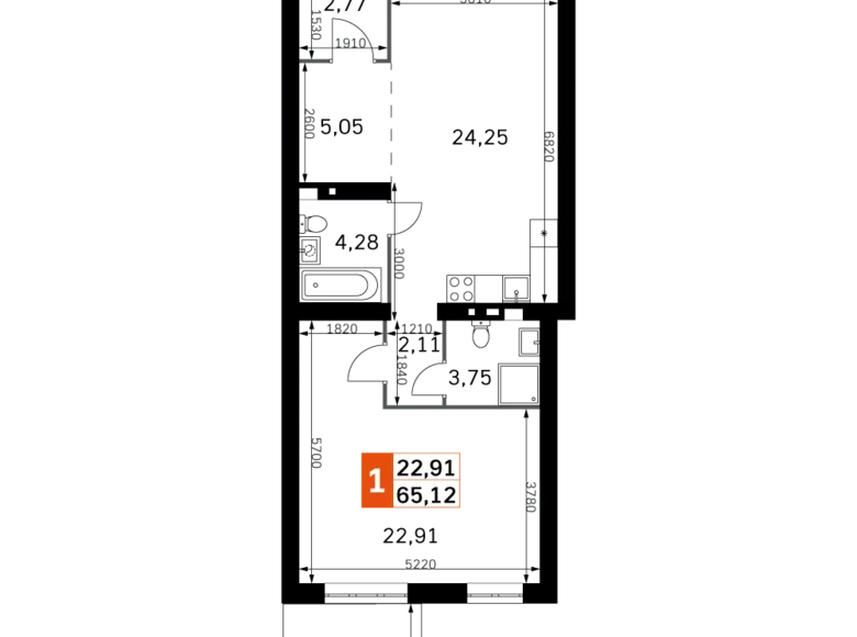 Квартира 1 комната 65 м² Одинцовский городской округ, Россия