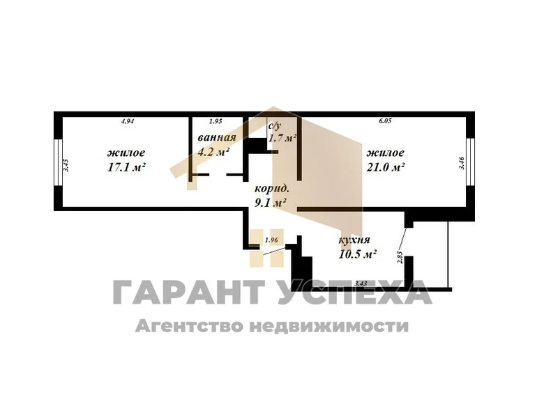 Квартира 2 комнаты 66 м² Брест, Беларусь