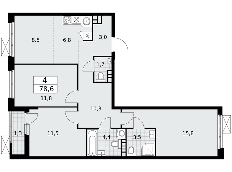 Apartamento 4 habitaciones 79 m² poselenie Sosenskoe, Rusia