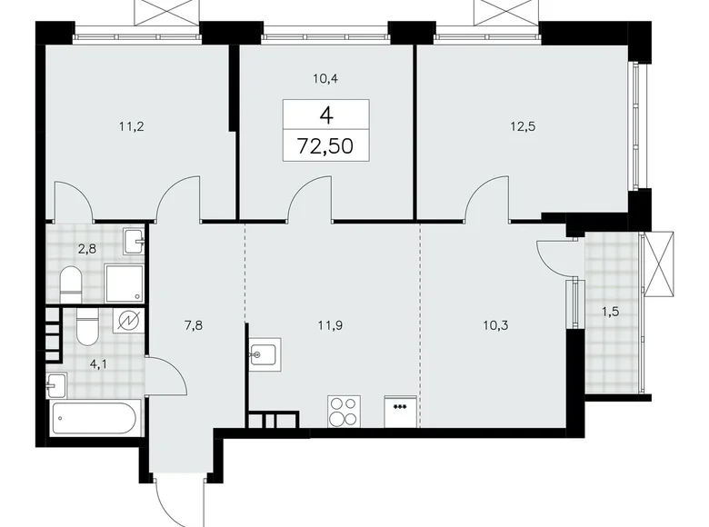 4 room apartment 73 m² Moscow, Russia