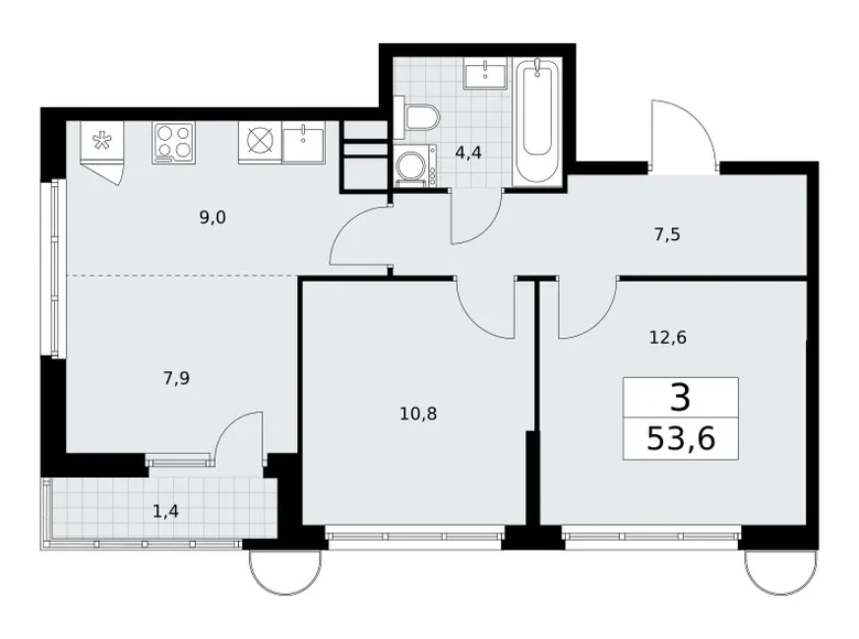 3 room apartment 54 m² Vnukovo, Russia
