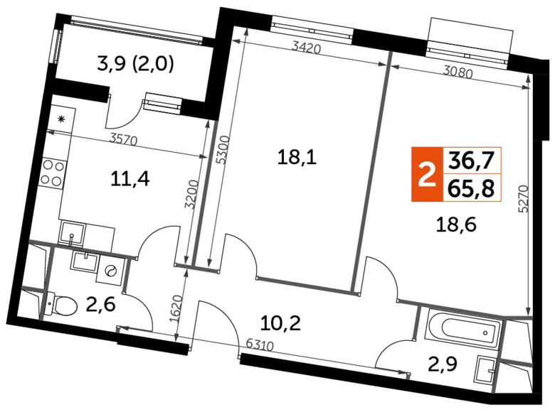 Mieszkanie 2 pokoi 66 m² Razvilka, Rosja