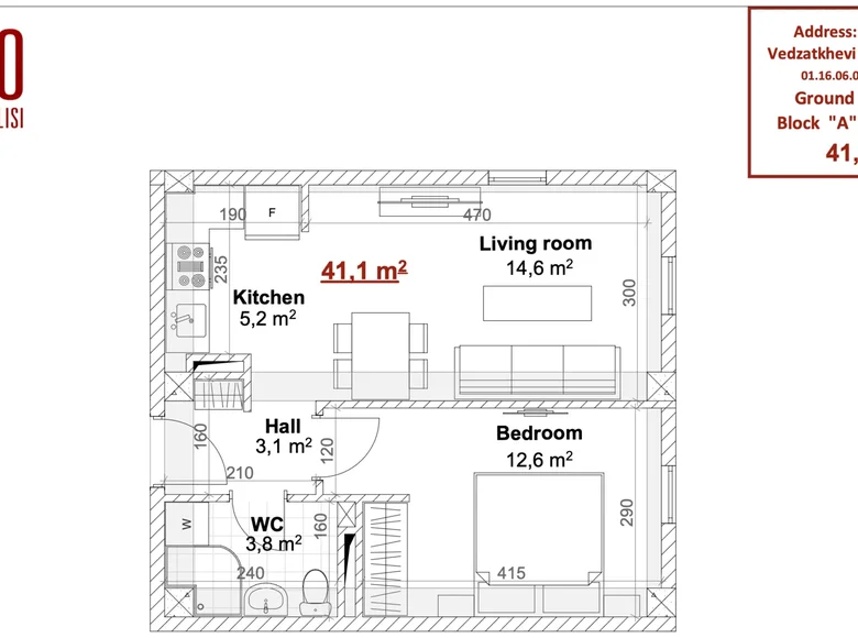 Studio apartment 1 bedroom 41 m² Tbilisi, Georgia