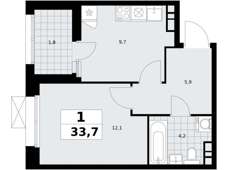 Apartamento 1 habitación 34 m² poselenie Sosenskoe, Rusia