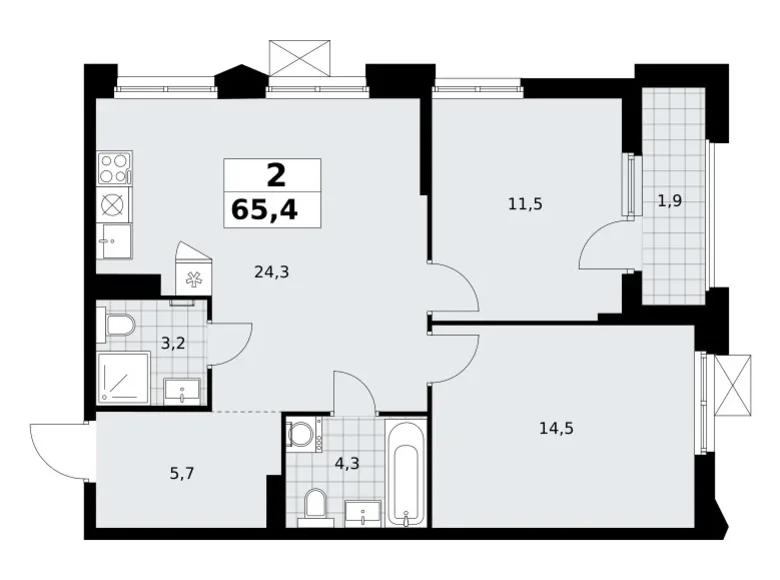 Wohnung 2 zimmer 65 m² Troizk, Russland