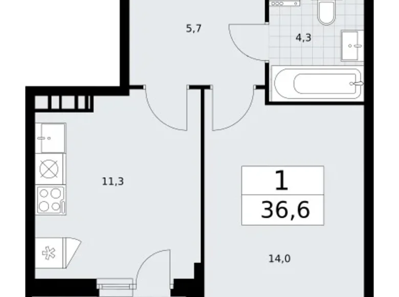 Apartamento 1 habitación 37 m² Vnukovo, Rusia