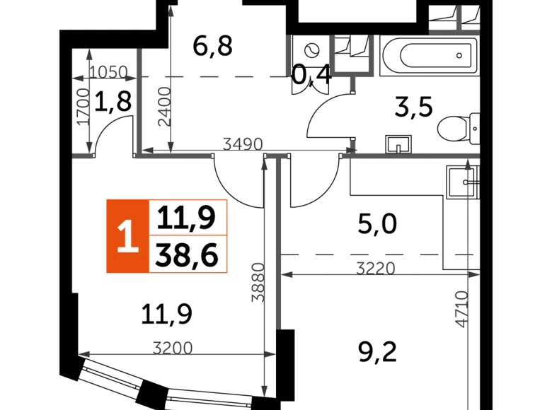 Квартира 2 комнаты 39 м² Москва, Россия