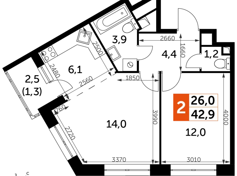 Wohnung 2 zimmer 44 m² Veshki, Russland