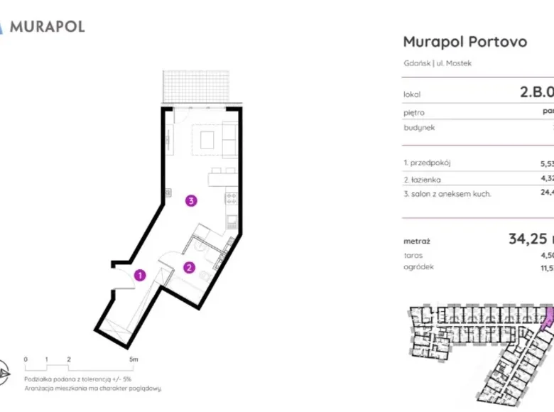 Apartamento 1 habitación 34 m² Danzig, Polonia