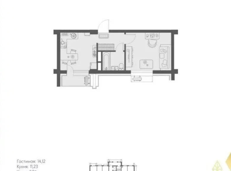 Квартира 1 комната 33 м² Ташкент, Узбекистан