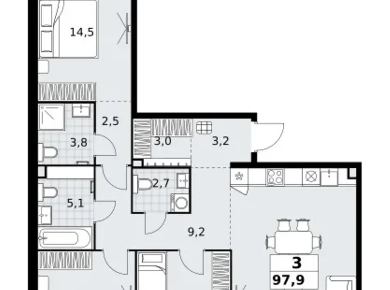 3 room apartment 98 m² Kommunarka, Russia