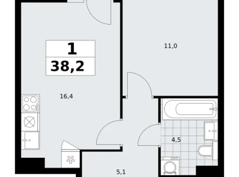 Квартира 1 комната 38 м² район Троицк, Россия