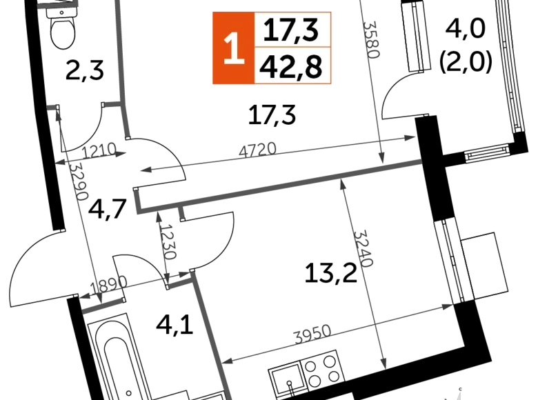 Wohnung 1 zimmer 43 m² Razvilka, Russland