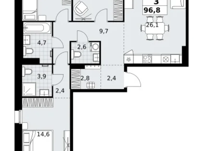 Wohnung 3 zimmer 97 m² Kommunarka, Russland