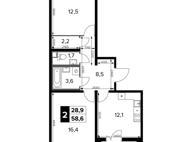 Квартира 2 комнаты 59 м² Юго-Западный административный округ, Россия