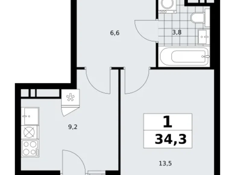 Apartamento 1 habitación 34 m² poselenie Sosenskoe, Rusia