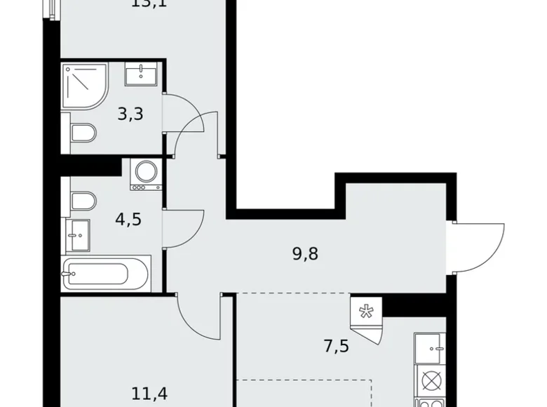 Apartamento 3 habitaciones 61 m² poselenie Sosenskoe, Rusia