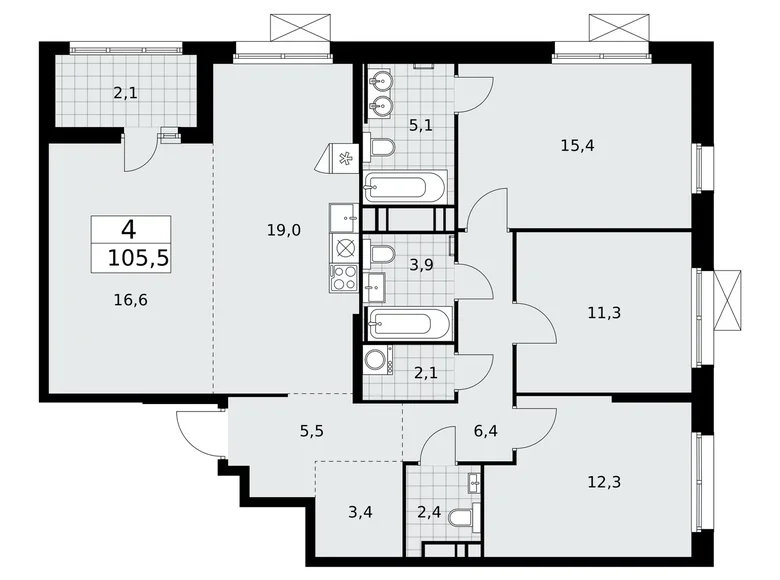 Mieszkanie 4 pokoi 106 m² Moskwa, Rosja