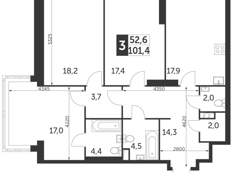 Квартира 3 комнаты 101 м² район Коньково, Россия