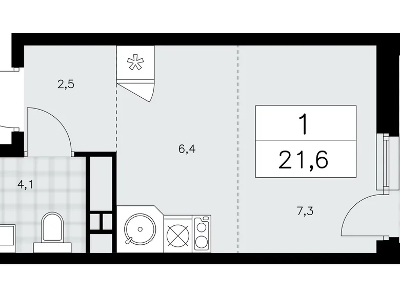 1 room apartment 22 m² Moscow, Russia