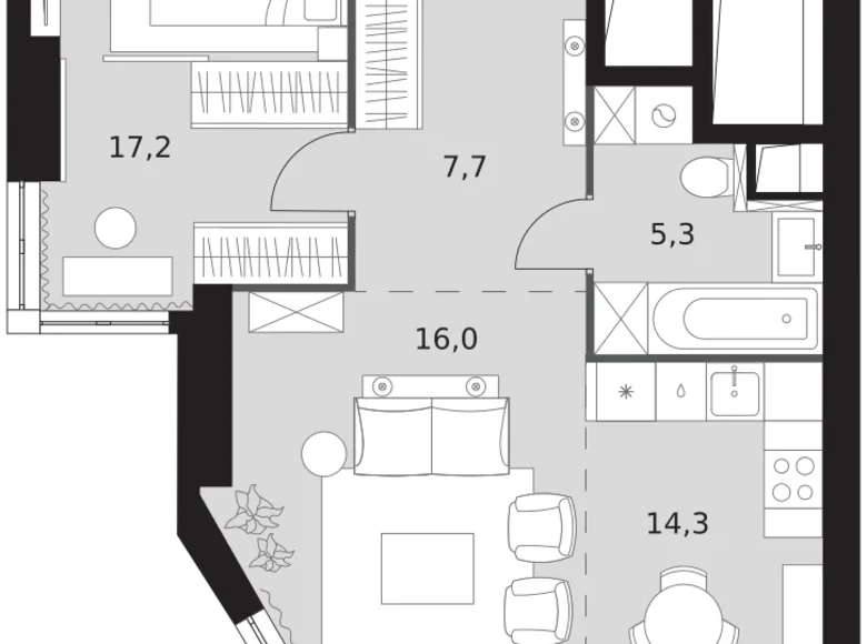 2 room apartment 61 m² Konkovo District, Russia