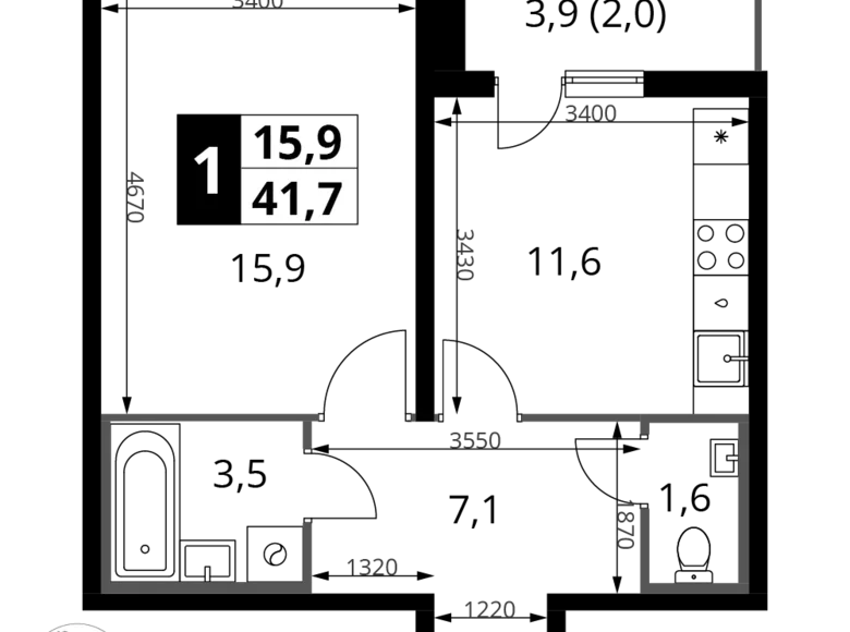 Квартира 1 комната 42 м² Ленинский район, Россия