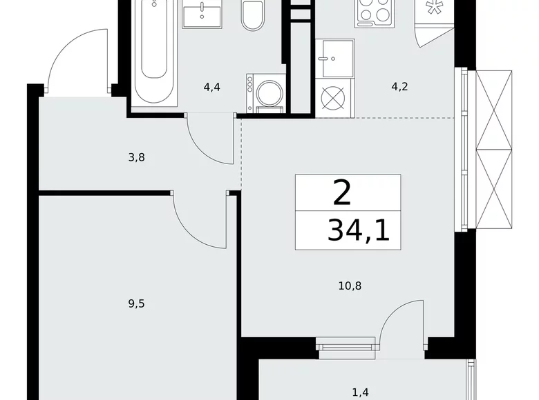 Appartement 2 chambres 34 m² poselenie Sosenskoe, Fédération de Russie