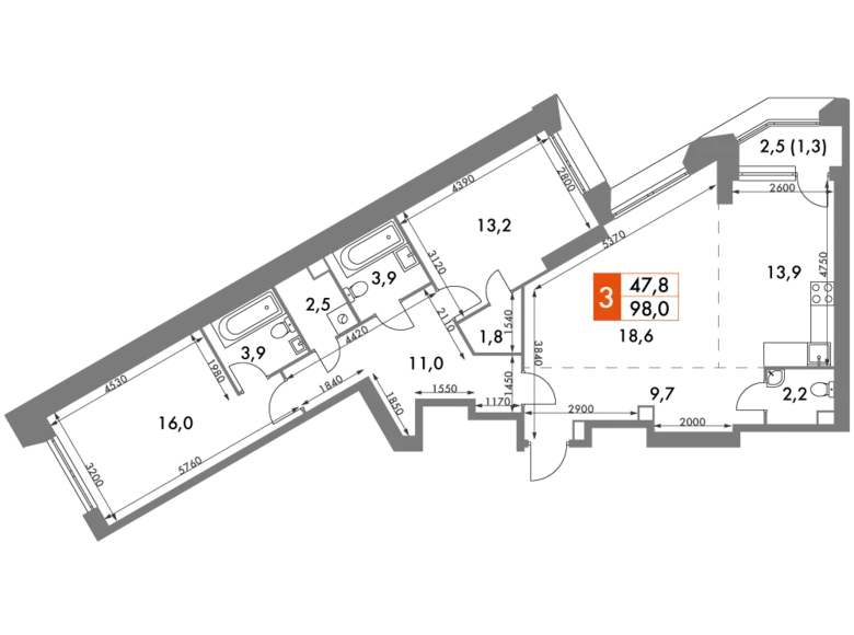 Mieszkanie 3 pokoi 98 m² Konkovo District, Rosja