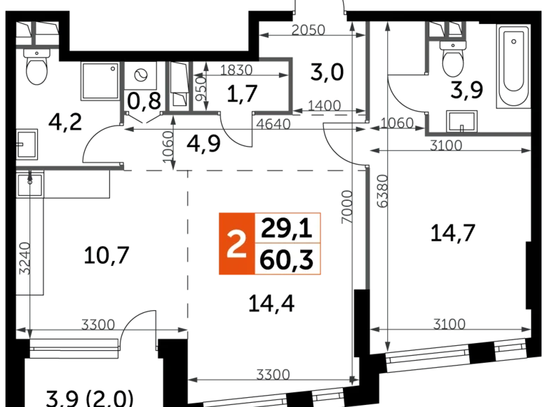 Appartement 2 chambres 60 m² Moscou, Fédération de Russie