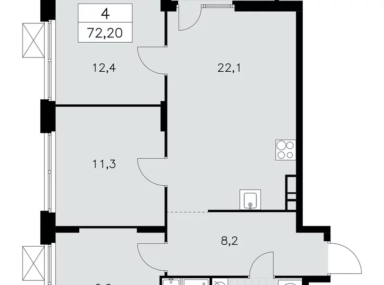 3 room apartment 72 m² Moscow, Russia