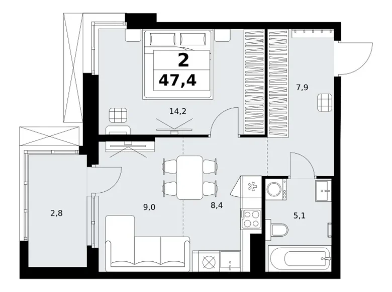 Wohnung 2 zimmer 47 m² Kommunarka, Russland