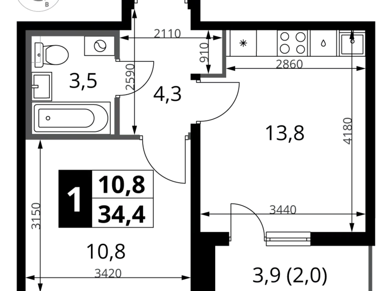 Mieszkanie 1 pokój 34 m² rejon leniński, Rosja