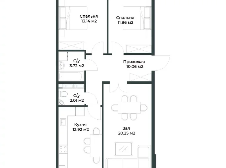 Квартира 3 комнаты 75 м² Ташкент, Узбекистан