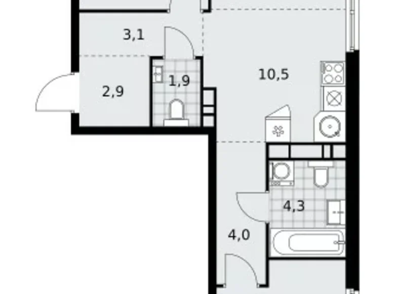 3 room apartment 59 m² Moscow, Russia