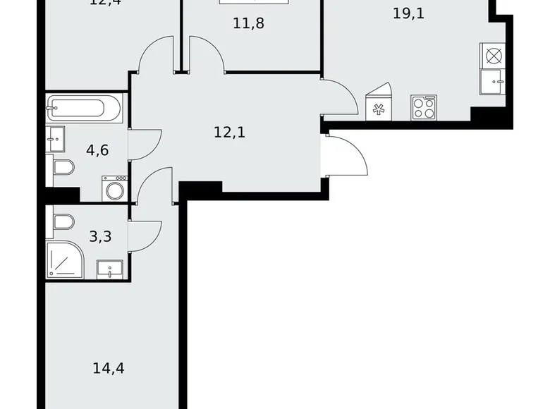 Apartamento 3 habitaciones 79 m² poselenie Sosenskoe, Rusia