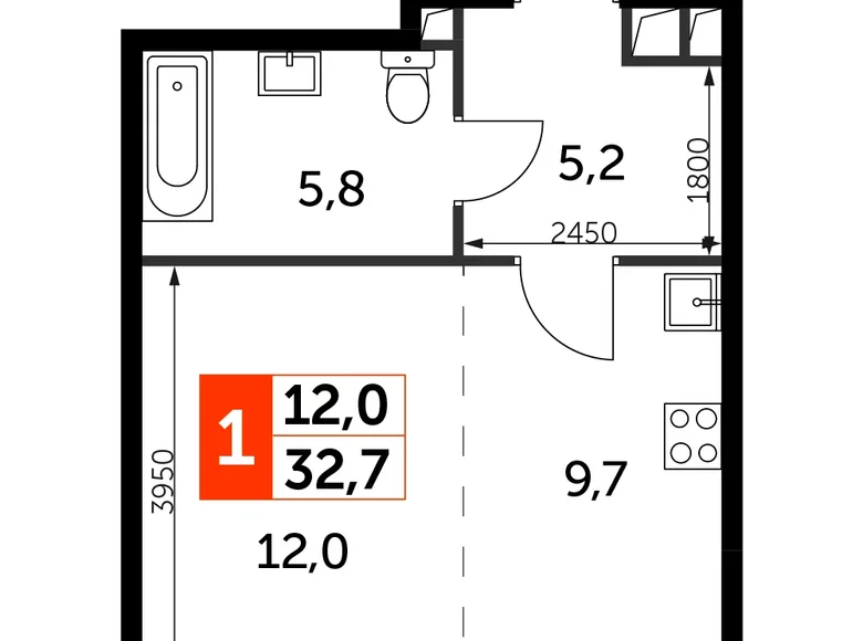 Mieszkanie 1 pokój 33 m² North-Western Administrative Okrug, Rosja