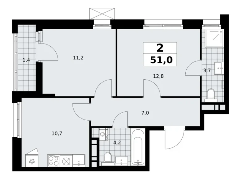 Mieszkanie 2 pokoi 51 m² poselenie Sosenskoe, Rosja