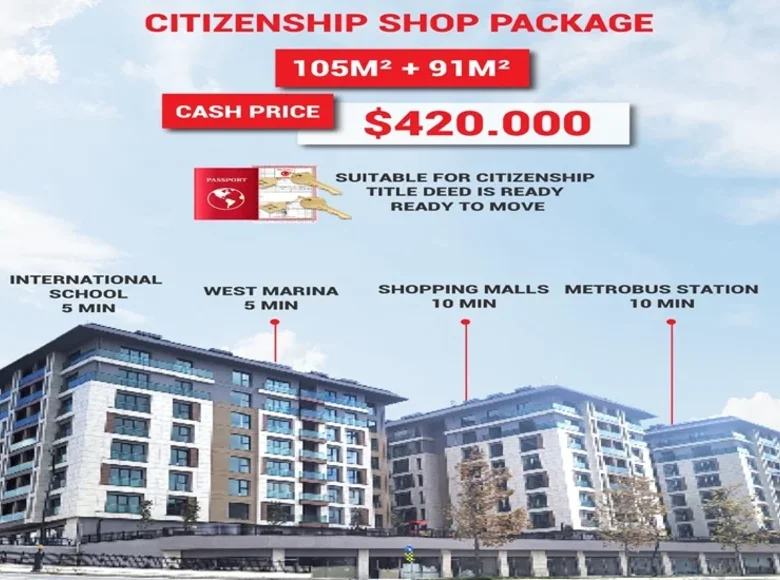 Shops in a residential complex for obtaining Turkish citizenship are for sale.