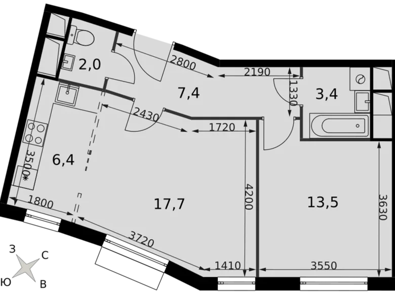 2 room apartment 50 m² Razvilka, Russia