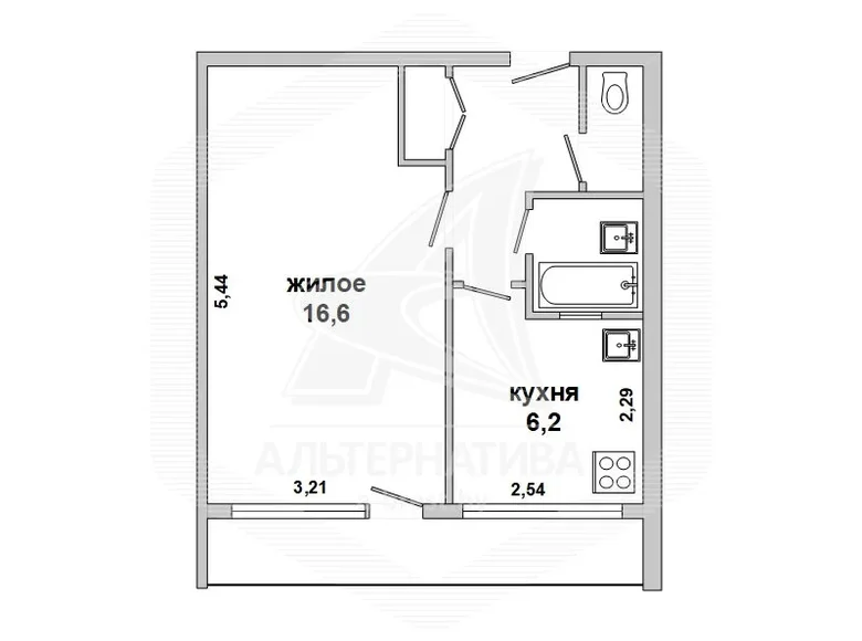 Квартира 1 комната 31 м² Брест, Беларусь