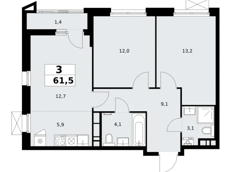 Appartement 3 chambres 62 m² poselenie Sosenskoe, Fédération de Russie