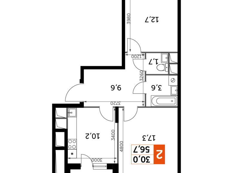 Mieszkanie 2 pokoi 57 m² Razvilka, Rosja