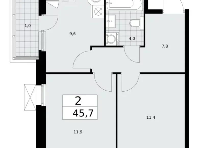 Appartement 2 chambres 46 m² Moscou, Fédération de Russie