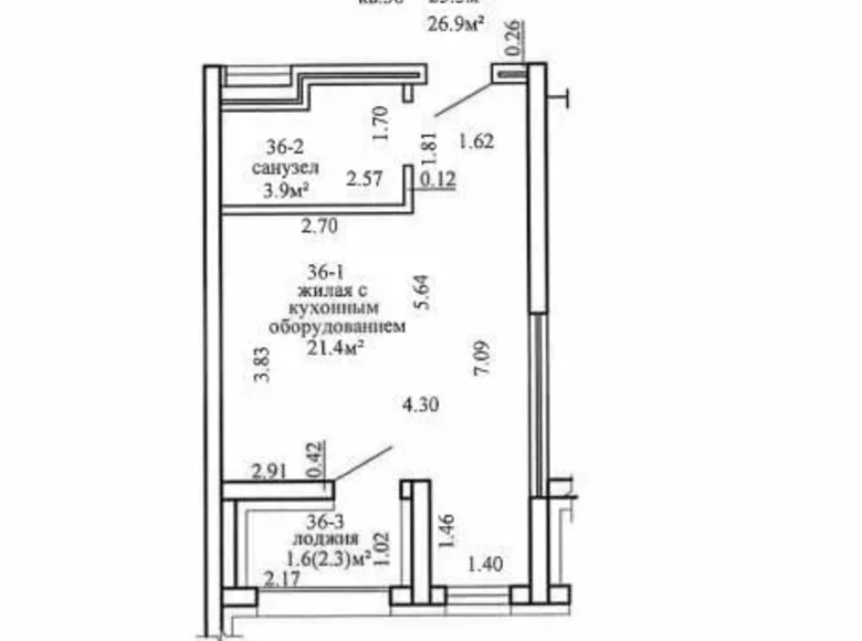 1 room apartment 27 m² Minsk, Belarus